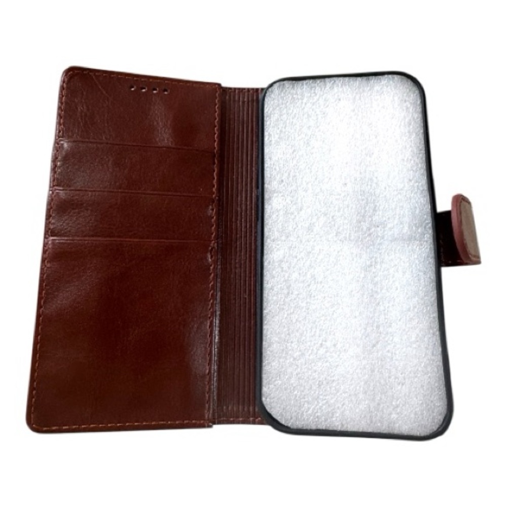 iPhone 14pro 3 Card Case Ultra Slim Magnetic Closure Shockproof Wallet Brown - Picture 1 of 4